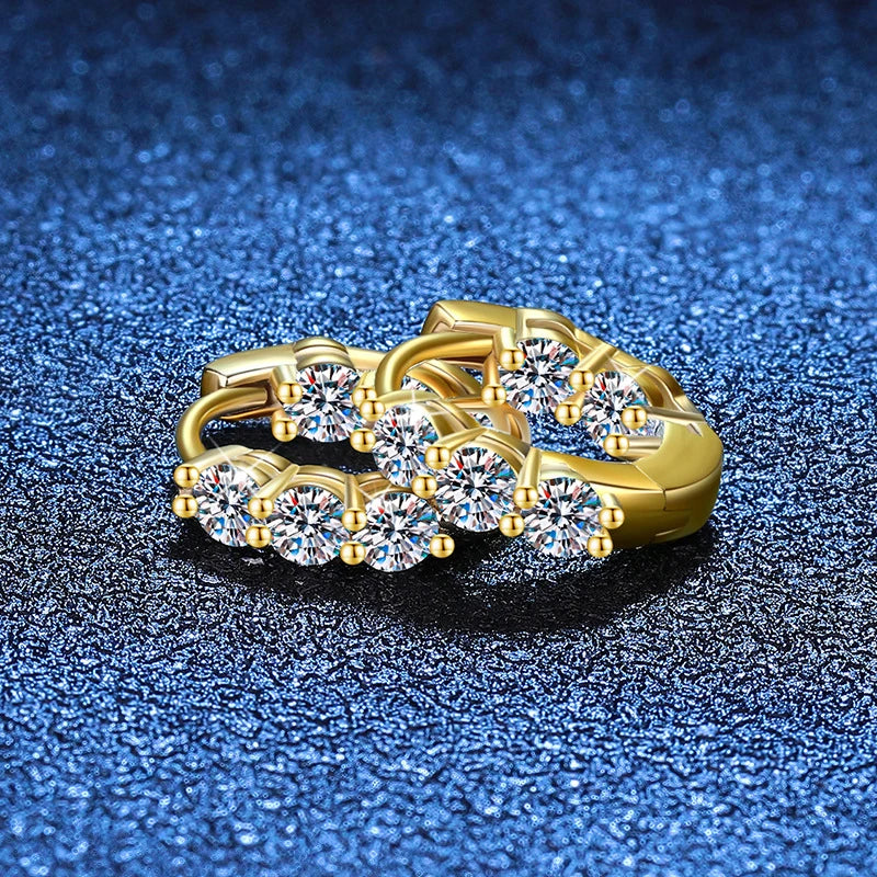 NeeTim 3mm Full Moissanite Hoop Earrings for Women Lab Diamond 925 Sterling Silver with Yellow Gold Plated Wedding Earring