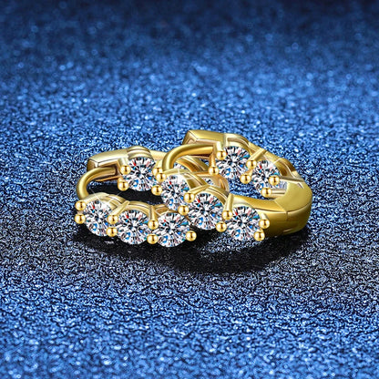 NeeTim 3mm Full Moissanite Hoop Earrings for Women Lab Diamond 925 Sterling Silver with Yellow Gold Plated Wedding Earring