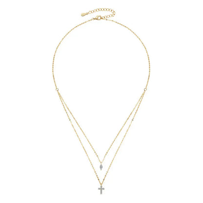 Cross Double Layered Moissanite Necklace for Women Marquise Pendant 925 Silver Collarbone Chain for Party Personalized Jewelry