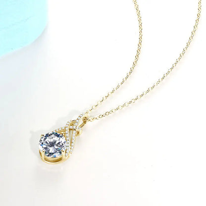 IOGOU 18K Gold Plated 8MM 2CT Moissanite Pendant Necklaces Adjustable Silver 925 for Women Original Jewelry Certified Charm