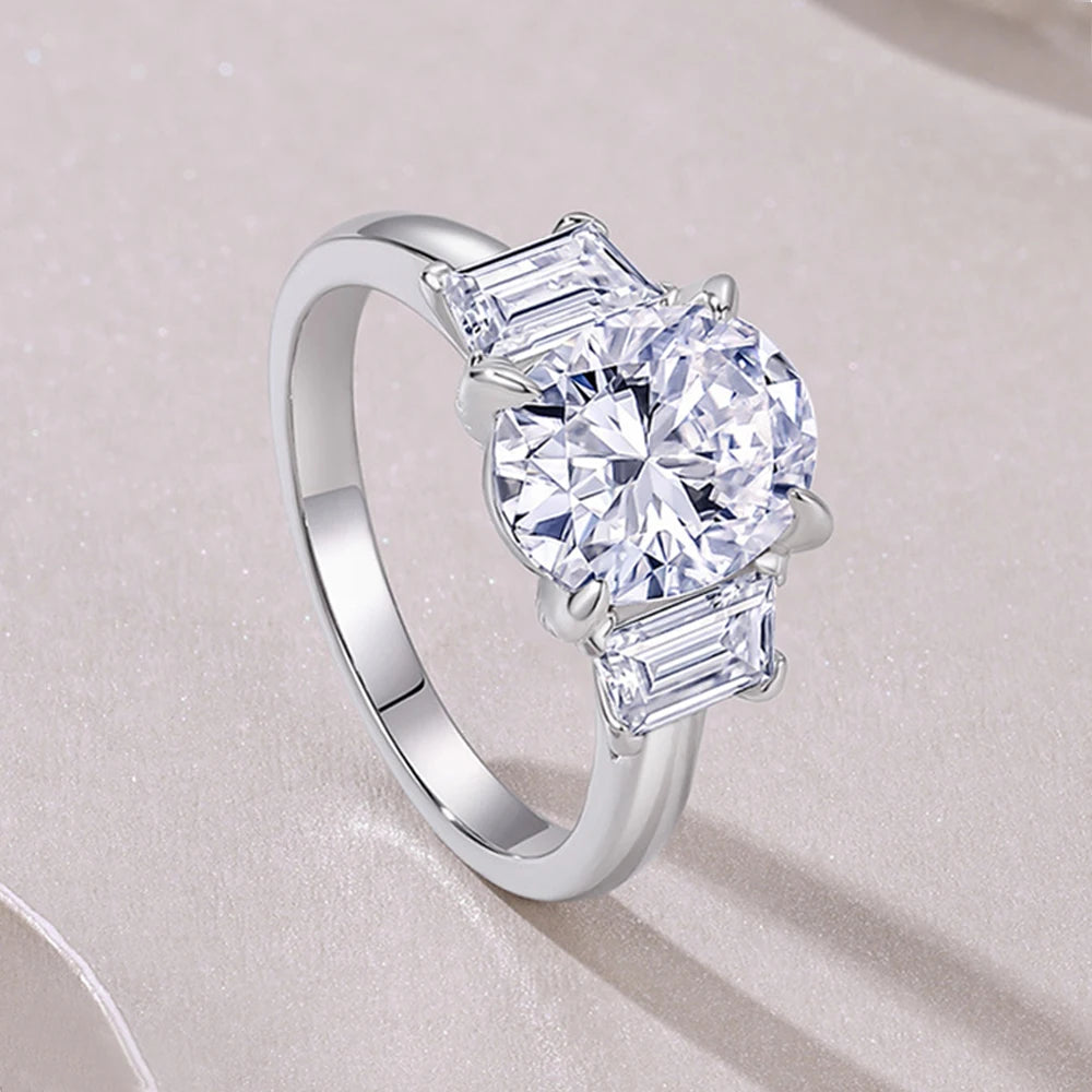 3CT Oval Moissanite Engagement Ring For Women GRA Certified Trapezoid & Oval Three Stone Diamond Wedding Band 925 Silver Jewelry