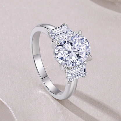 3CT Oval Moissanite Engagement Ring For Women GRA Certified Trapezoid & Oval Three Stone Diamond Wedding Band 925 Silver Jewelry