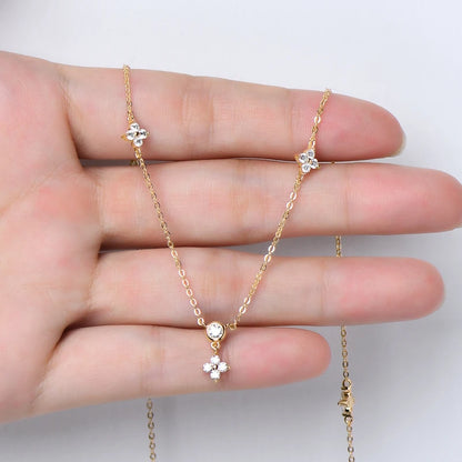 IOGOU-Four-leaf Clover Moissanite Necklaces 925 Silver for Women 2mm 3mm Round D Color Charm Choker Girls Jewelry Free Shipping