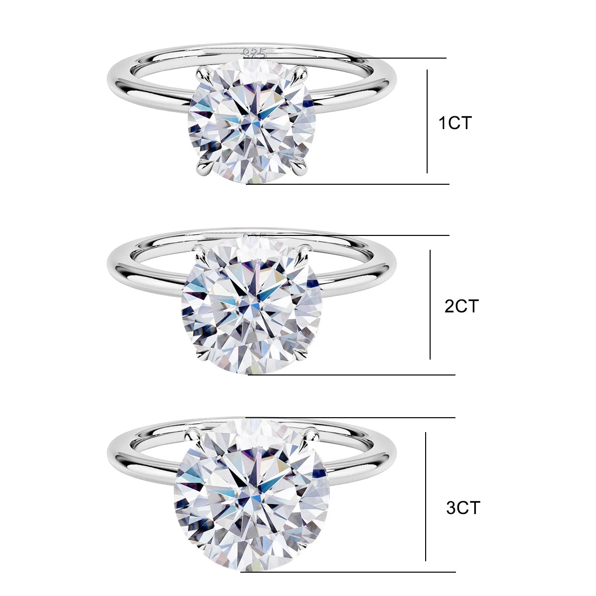 Kirin Palace 3CT 2CT 1CT Moissanite Ring for Women Yellow/White Gold 9mm Round Cut D/VVS1 Solitaire Ring for Engagement Wedding