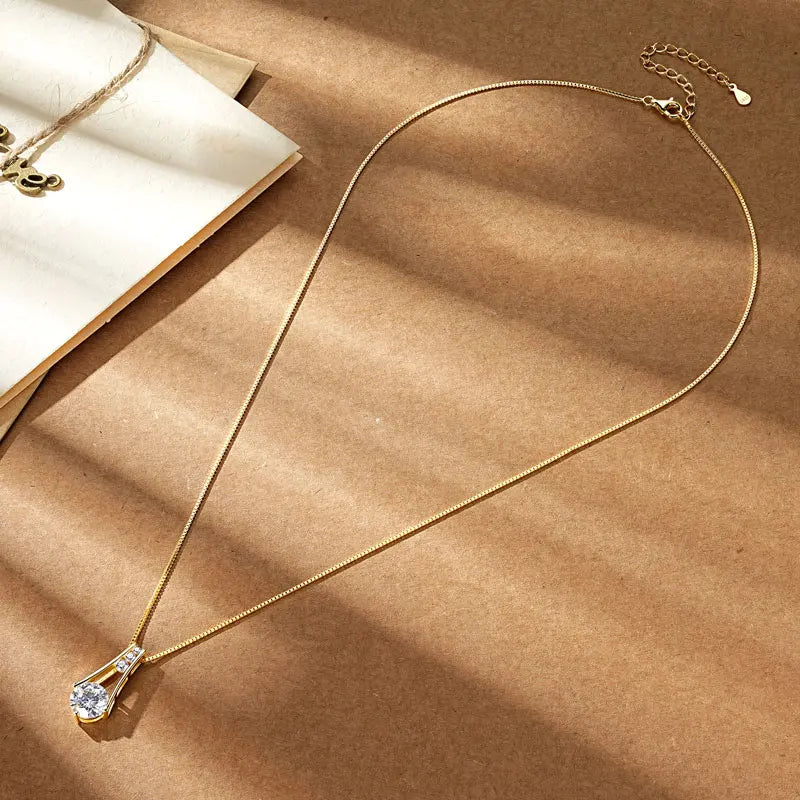 IOGOU Classic 1CT-3CT D Moissanite Pendant Necklace Adjustable Box Chain 925 Pure Silver Lab Diamond for Women with Certificate