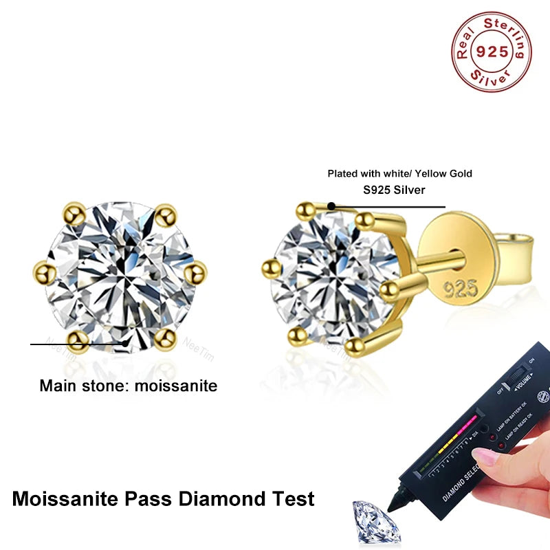Moissanite Stud Earrings  | Gold | White Gold