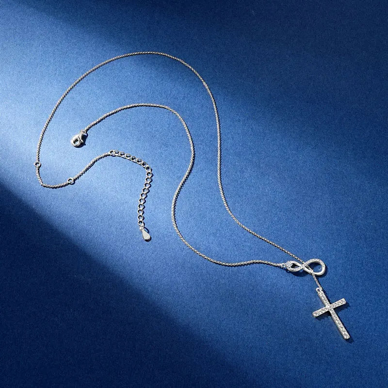 925 Sterling Silver Infinity Pendant Necklace for Women Jewelry 0.5CT Round Full Moissanite Cross Necklaces with certificate