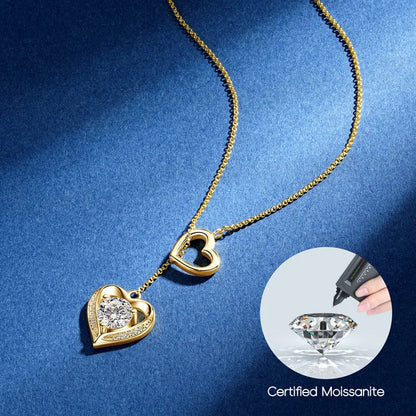 1CT 6.5MM Heart Cut Moissanite Certified Necklace for Women 14k Gold Plated S925 Sterling Silver Pendant Chain Jewelry Gift