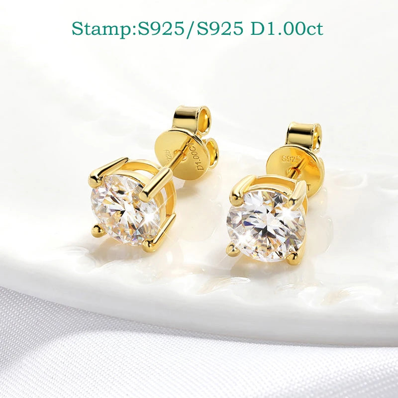 Smyoue GRA Certified 0.2-2CT Moissanite Stud Earrings for Women Man Hip Hop 100% 925 Sterling Silver Plated 18k Gold Earrings