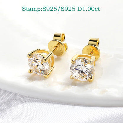 Smyoue GRA Certified 0.2-2CT Moissanite Stud Earrings for Women Man Hip Hop 100% 925 Sterling Silver Plated 18k Gold Earrings