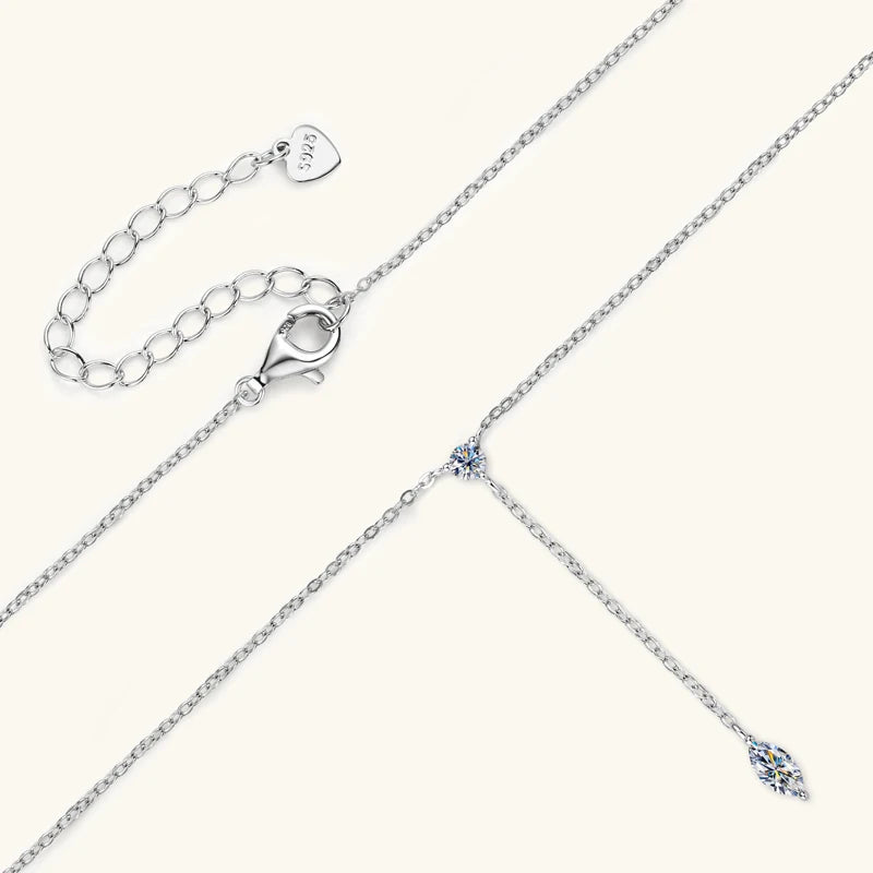 IOGOU-Y-Shape Necklaces for Women, Moissanite Marquise Cut 3x6mm, 3mm Round Cut Diamond Pendant, 925 Silver Jewelry Accessories