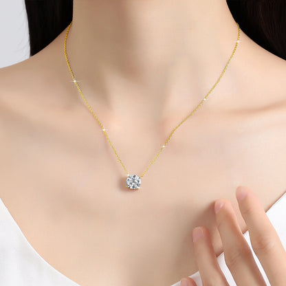 1-3CT 14K Yellow Gold Filled Moissanite Necklace Pendant for Women D Color VVS1 100% Authentic GRA Diamond Chain Classic