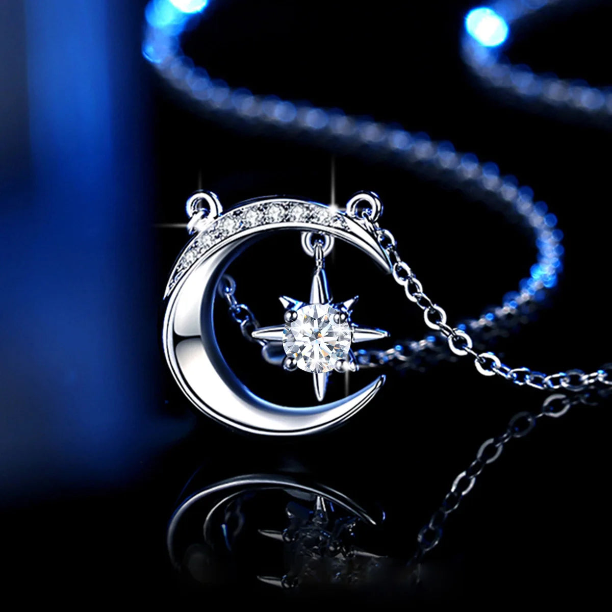 Szjinao Moon Pendant Necklaces 0.5ct D Color Moissanite 925 Sterling Silver For Woman White Gold Plated Banquet Trend Jewelry