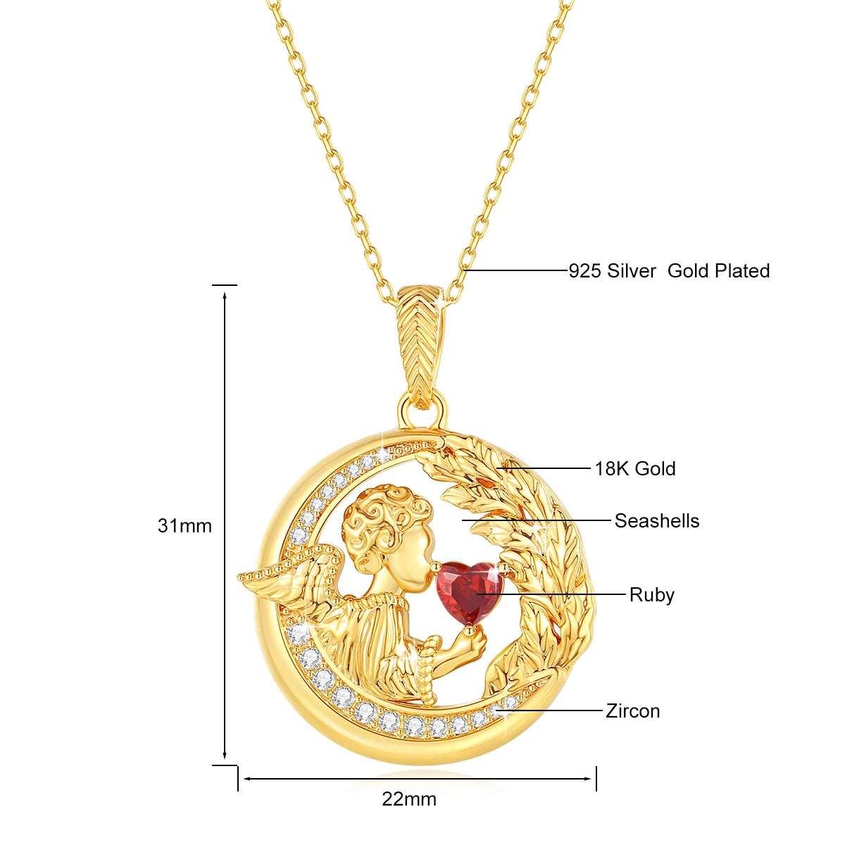 Heart Shaped Yellow Gold Round Angel Pendant Pendants for Women