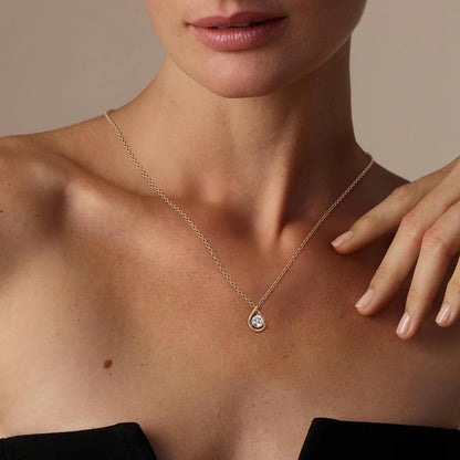 Hollow 14K Gold Solitaire Diamond Necklace Pendant