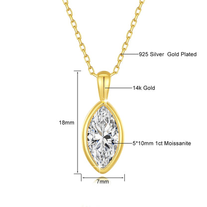 Marquise Cut Moissanite Solitaire Necklace 14K Gold Certified 100% Authentic for Women Collarbone Chain Pendant Anniversary Jewe