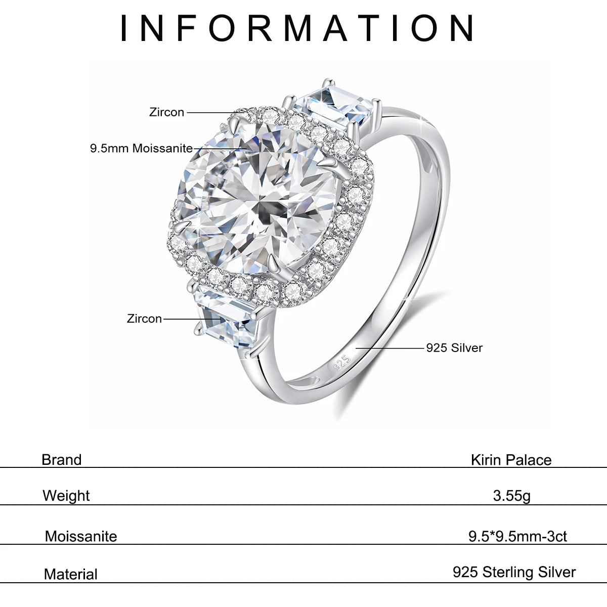 Luxury Round Cut 3.5CT Moissanite Ring for Women D VVS1 Synthetic Diamond Real S925 Silver Engagement Wedding Jewelry Pass Test