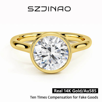 Classic Engagement Wedding Ring 14K Yellow Gold for Women Hollow Au585 Round Cut D Color Lab Moissanite Diamond Band Jewelry