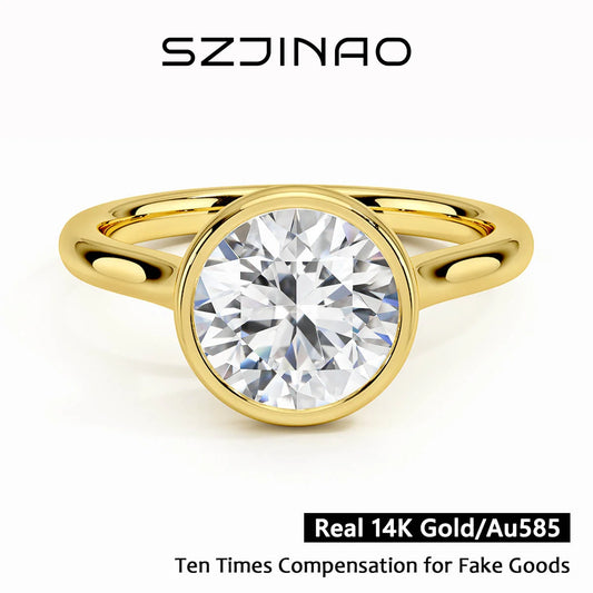 Classic Engagement Wedding Ring 14K Yellow Gold for Women Hollow Au585 Round Cut D Color Lab Moissanite Diamond Band Jewelry