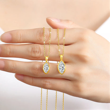 Marquise Cut Moissanite Solitaire Necklace 14K Gold Certified 100% Authentic for Women Collarbone Chain Pendant Anniversary Jewe