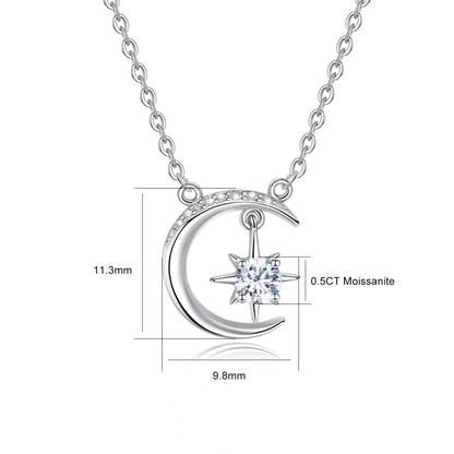 Szjinao Moon Pendant Necklaces 0.5ct D Color Moissanite 925 Sterling Silver For Woman White Gold Plated Banquet Trend Jewelry