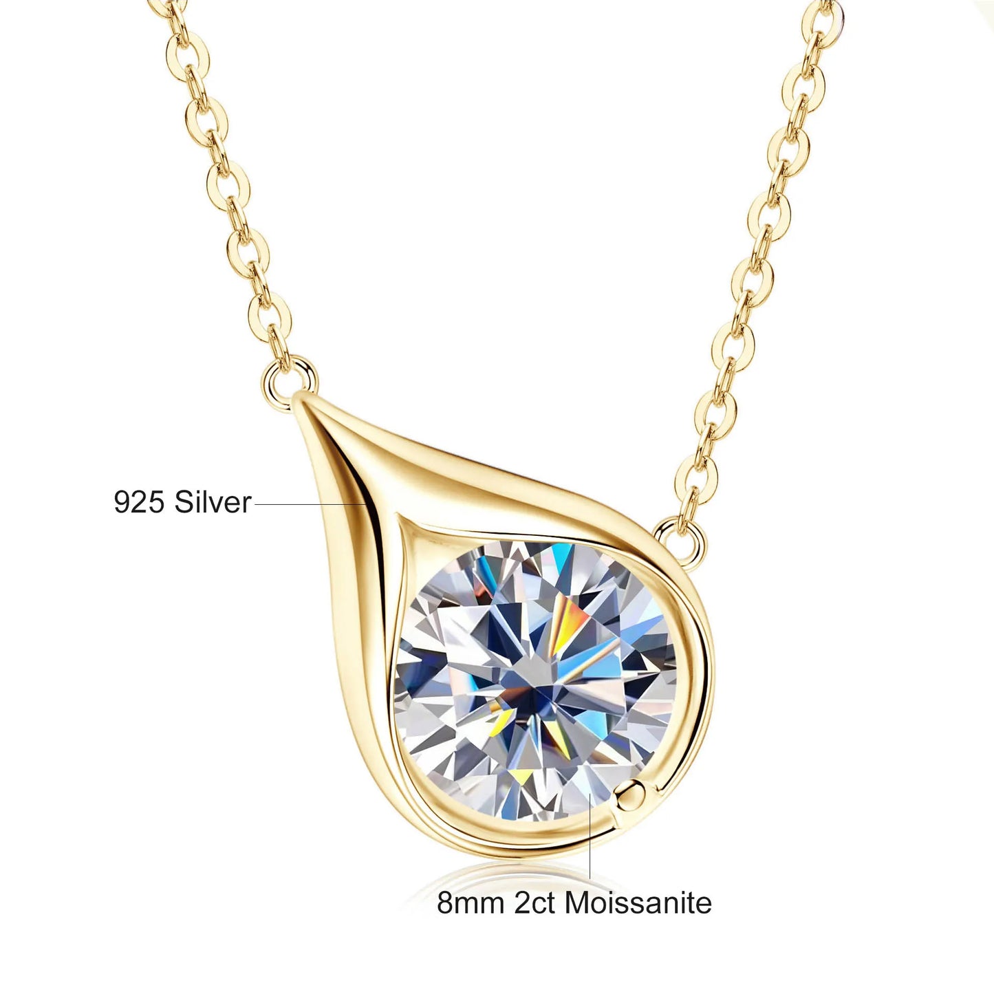 Teardrop Shape Pendant Necklace GRA Certified Moissanite 1ct/2ct/3ct Round Cut for Women 925 Sterling Silver Wedding Jewelry Gif