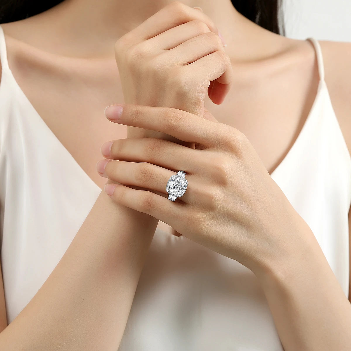 Luxury Round Cut 3.5CT Moissanite Ring for Women D VVS1 Synthetic Diamond Real S925 Silver Engagement Wedding Jewelry Pass Test