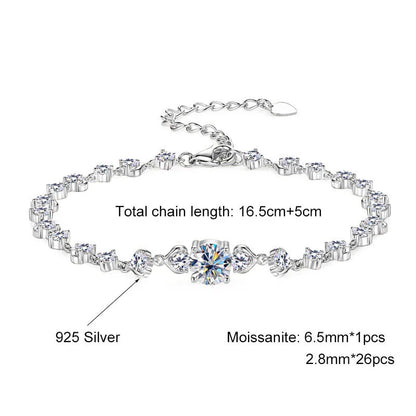 Cute Moissanite Bracelet 3.08ctw GRA Certified 925 Sterling Silver for Women Birthday Anniversary Romantic Jewelry Gift