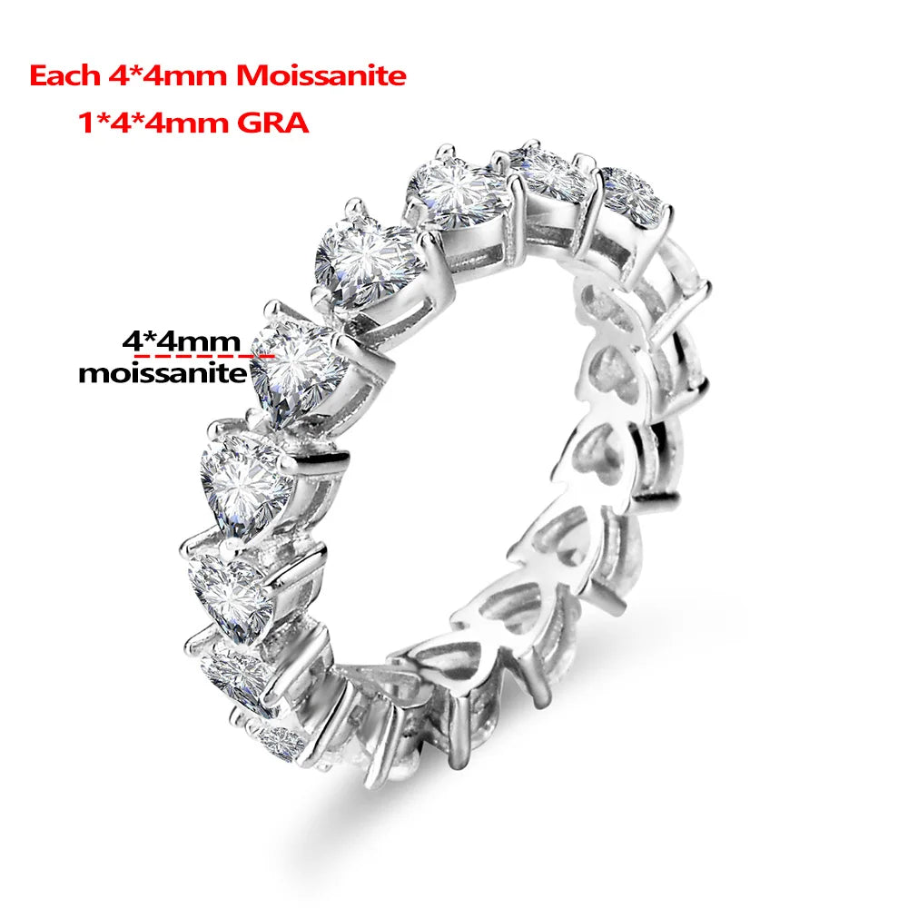 3mm 4mm Heart Shape Moissanite Ring for Women With GRA Certificate 925 Sterling Silver Full Eternity Wedding Band Love Jewelry