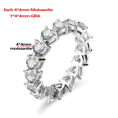 3mm 4mm Heart Shape Moissanite Ring for Women With GRA Certificate 925 Sterling Silver Full Eternity Wedding Band Love Jewelry