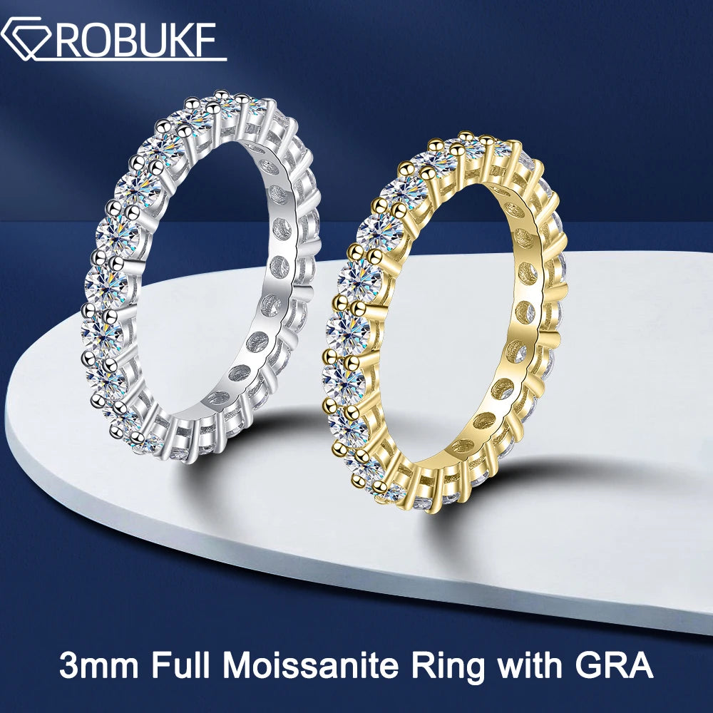 3mm D Color Moissanite Ring 925 Sterling Silver Full Circle Lab Created Diamond Wedding Band Eternity Engagement Rings For Women
