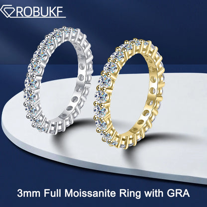 3mm D Color Moissanite Ring 925 Sterling Silver Full Circle Lab Created Diamond Wedding Band Eternity Engagement Rings For Women