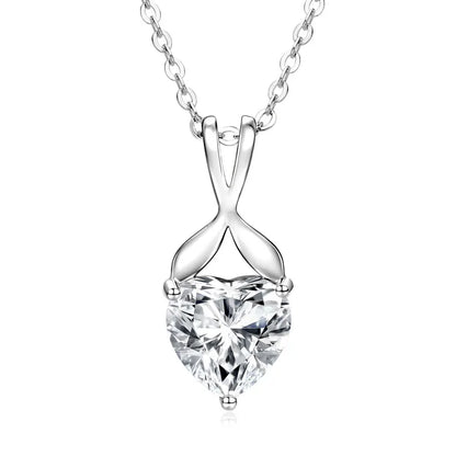 IOGOU 925 Sterling Silver Pendant Necklace for Women Jewelry Certified 8x8mm D 2CT Heart Cut Moissanite Eternal Promise Necklace