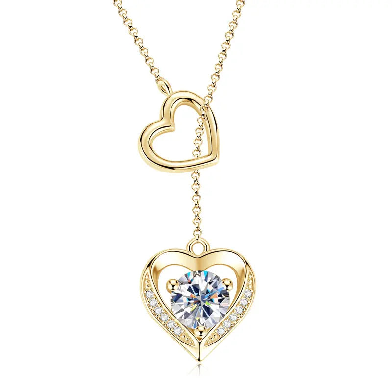 1CT 6.5MM Heart Cut Moissanite Certified Necklace for Women 14k Gold Plated S925 Sterling Silver Pendant Chain Jewelry Gift