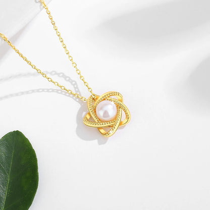 Genuine 18K Gold Lucky Star Pendant Necklace Natural Pearl Unique Craftsmanship for Women Anniversary Party Gift Trendy Jewely