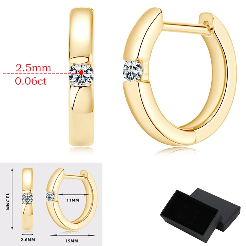 Smyoue 2.5mm 100% Real Moissanite Hoop Earrings for Women 2 Colors Trend Ear Jewelry Original S925 Sterling Silver D VVS1 GRA