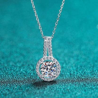 NeeTim 1ct 2ct 5ct Moissanite Necklace for Women Sterling Silver 925 with White Gold Plated Lab Diamond Sparkling Pendant