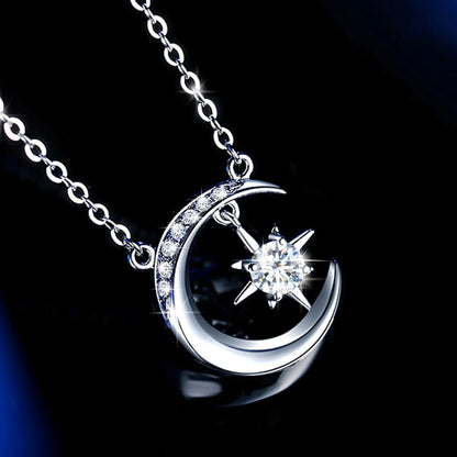 Szjinao Moon Pendant Necklaces 0.5ct D Color Moissanite 925 Sterling Silver For Woman White Gold Plated Banquet Trend Jewelry