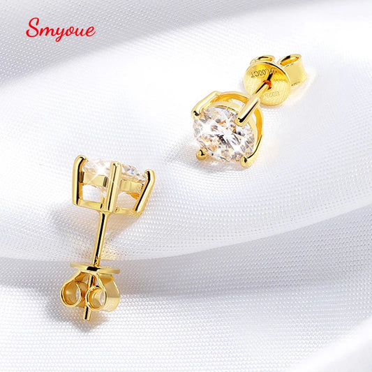 Smyoue GRA Certified 0.2-2CT Moissanite Stud Earrings for Women Man Hip Hop 100% 925 Sterling Silver Plated 18k Gold Earrings