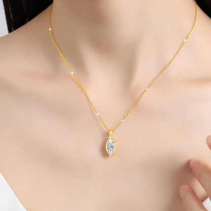 Marquise Cut Moissanite Solitaire Necklace 14K Gold Certified 100% Authentic for Women Collarbone Chain Pendant Anniversary Jewe
