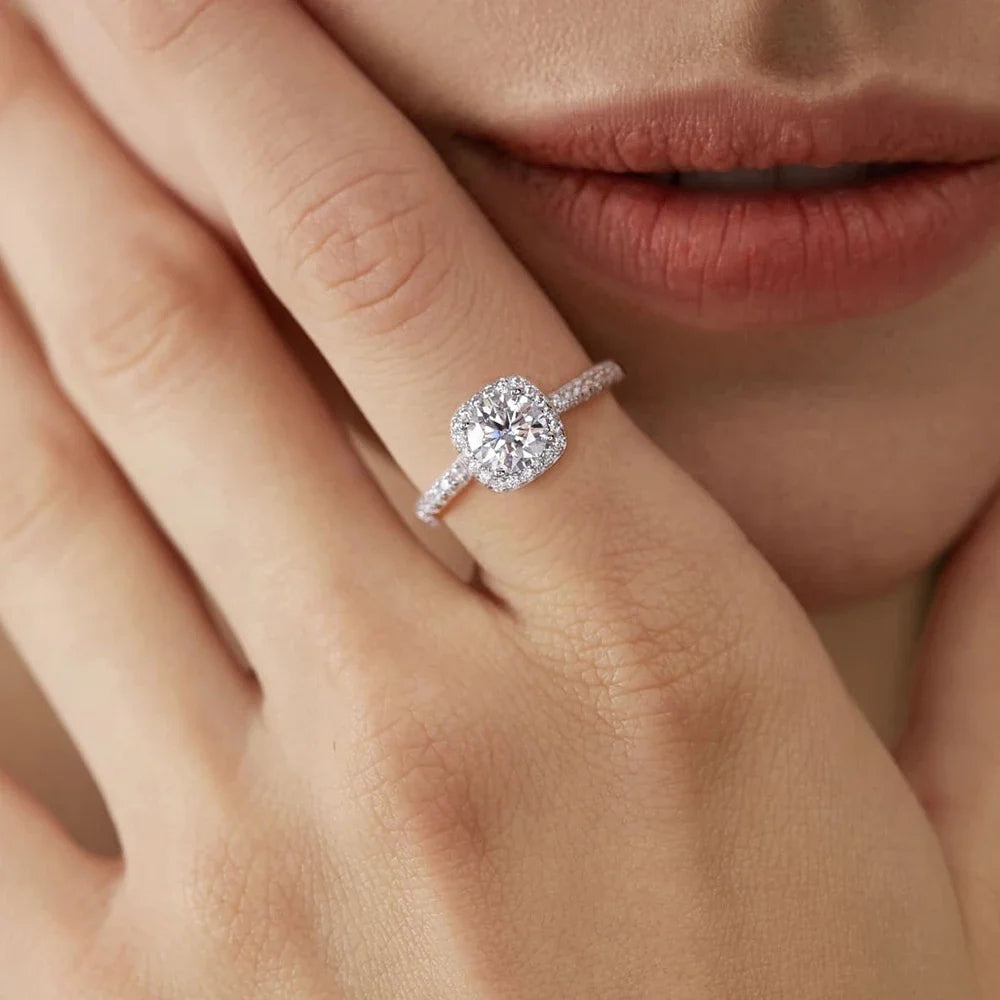 Square-shape Halo 0.5-3ct  Round Diamond  Engagement Promise Ring