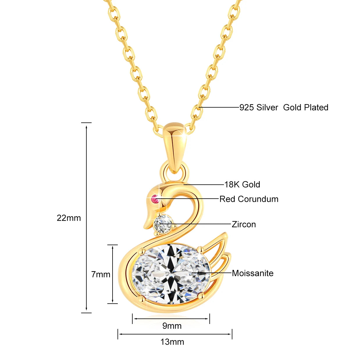 Au750 2CT Moissanite Swan Pendant 100% 18K Gold Oval Cut Natural Blue Topaz Women's Necklaces for Birthday Party Jewelry Gifts