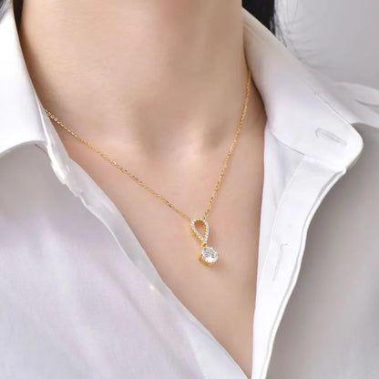 IOGOU D Certified 8mm 2CT Round Moissanite Women Engagement Necklace 100% 925 Sterling Silver Teardrop Shaped Pendant Necklace