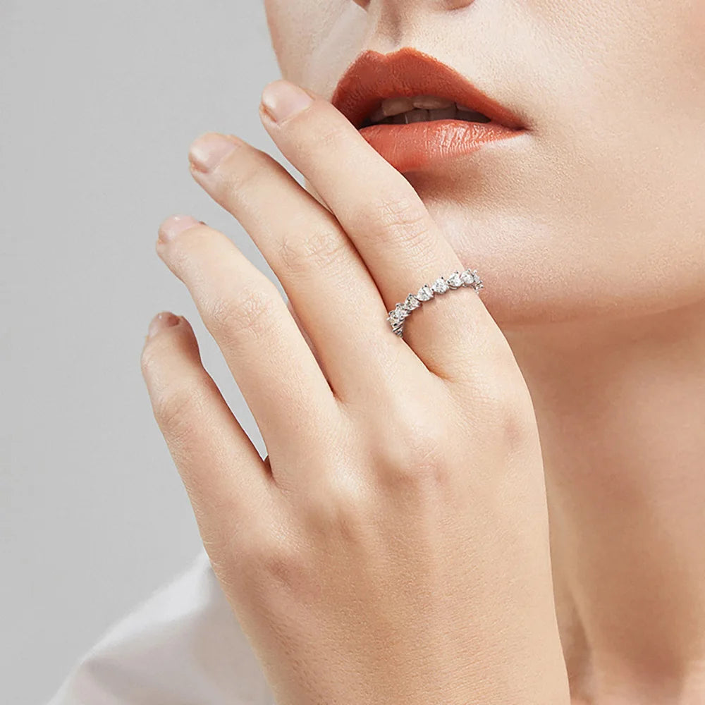 3mm 4mm Heart Shape Moissanite Ring for Women With GRA Certificate 925 Sterling Silver Full Eternity Wedding Band Love Jewelry