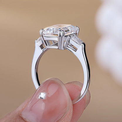 1-4CT Full Moissanite Ring for Women 3 Stones Emerald/Trapezoid Cut Diamond S925 Sterling Silver Wedding Band with Certificate
