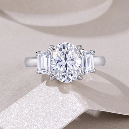 3CT Oval Moissanite Engagement Ring For Women GRA Certified Trapezoid & Oval Three Stone Diamond Wedding Band 925 Silver Jewelry