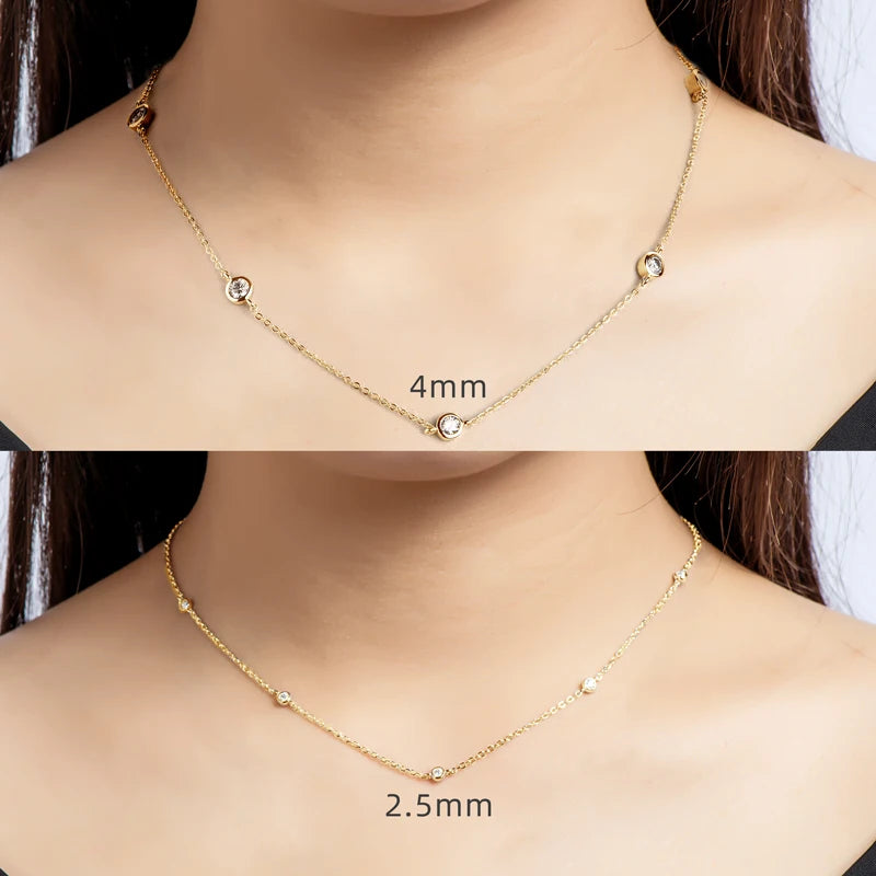 IOGOU 925 Sterling Silver Choker 2.5mm/4mm D Color Bezel Round Moissanite 14k Gold Plated Necklace Women Certified Jewelry Gifts