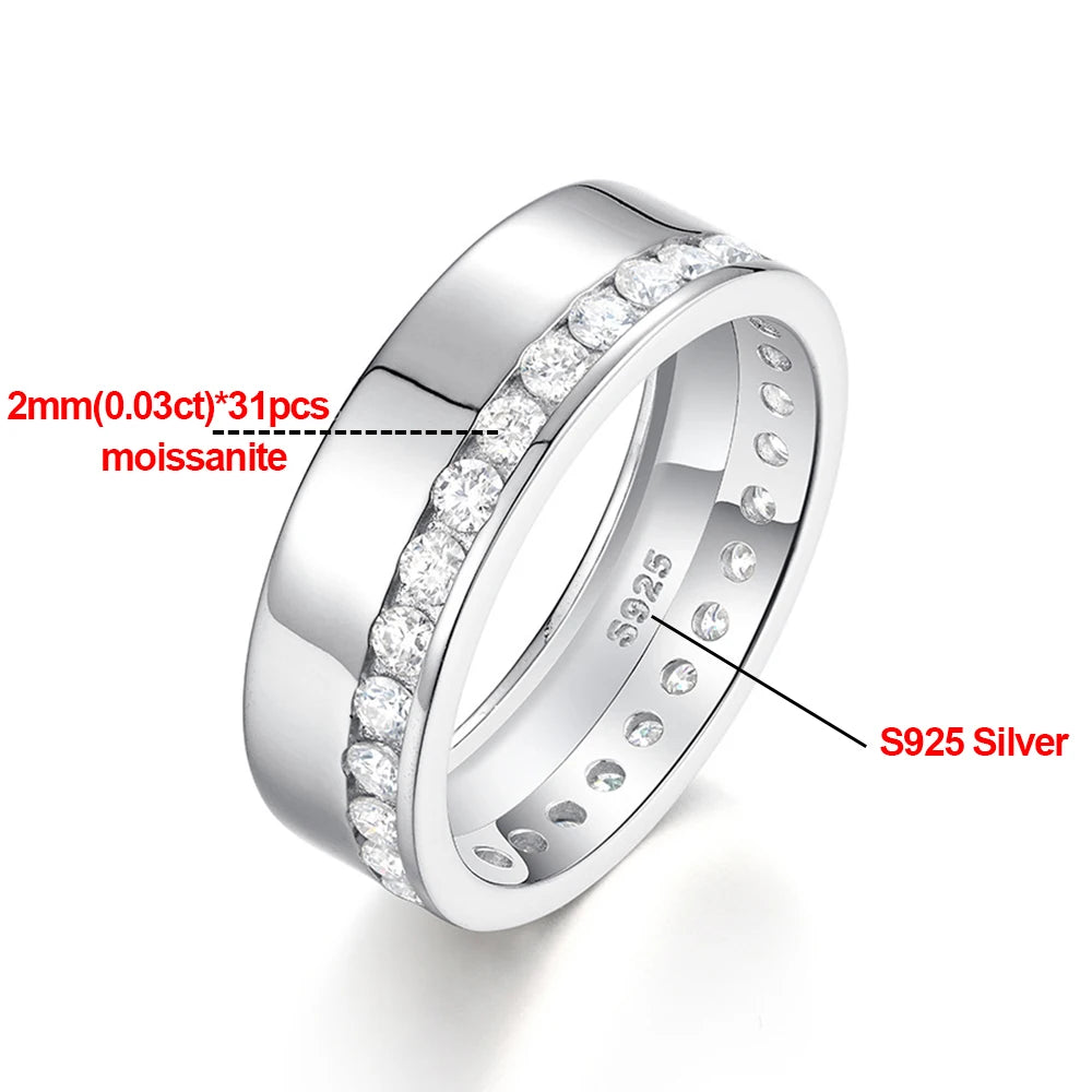 Channel Set 2mm Round Moissanite Wedding Band With Certificate 925 Sterling Silver For Men Full Eternity Promise Ring Jewelry
