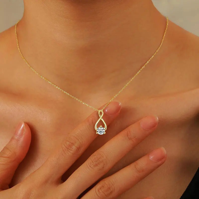 IOGOU Single Stone 6.5MM 1CT D-Color Moissanite Necklace S925 Sterling Silver Infinity Pendant Necklace for Women Fine Jewelry