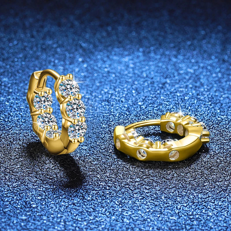 NeeTim 3mm Full Moissanite Hoop Earrings for Women Lab Diamond 925 Sterling Silver with Yellow Gold Plated Wedding Earring